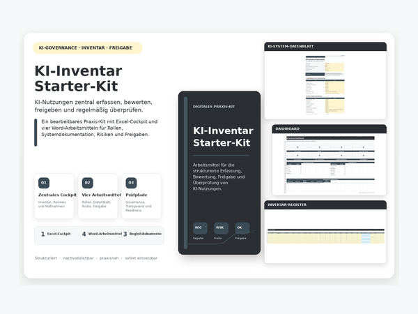 KI-Inventar Starter-Kit mit Excel-Cockpit und bearbeitbaren Arbeitsmitteln